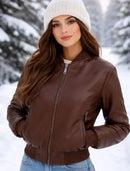 Jaqueta Puffer Estilo Italiano Feminina em Couro | Elegância Outono/Inverno